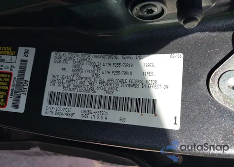 2016 Toyota Tundra Sr5 5.7L V8 z USA, uszkodzony, nr VIN 5TFDW5F11GX568756